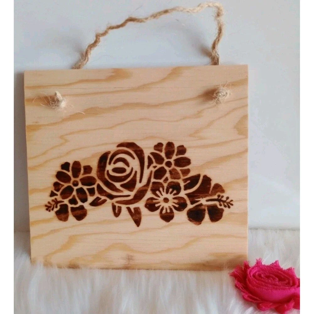 Handmade Flowers Home Decor Wood Burnished 8 1/2